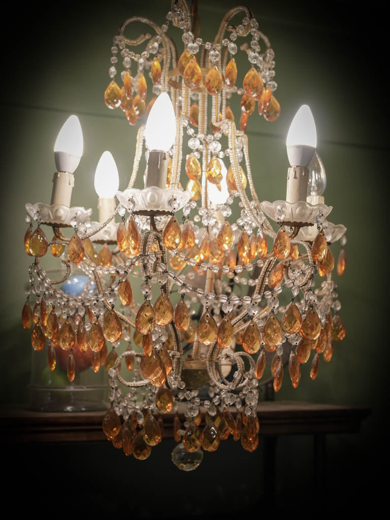 Stunning Antique Amber Glass Chandelier