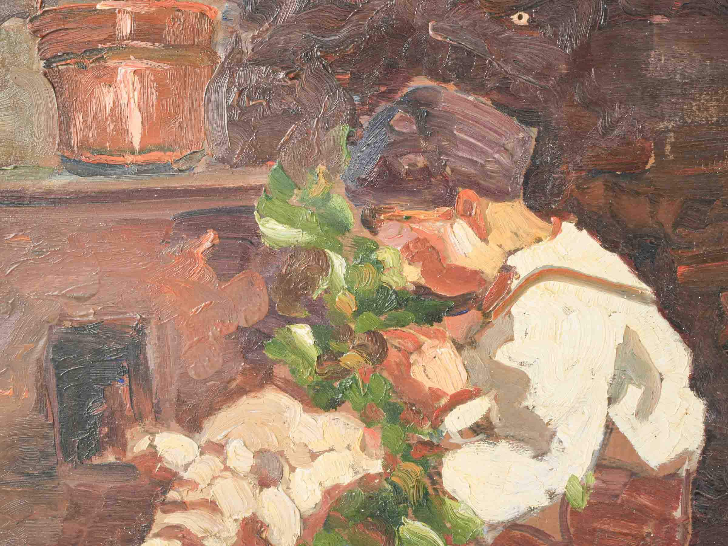 Small Unframed Pastoral Oil on Wood Panel w/ Boy and Sheep, Mid-20th Century - 19¾" x 27½"