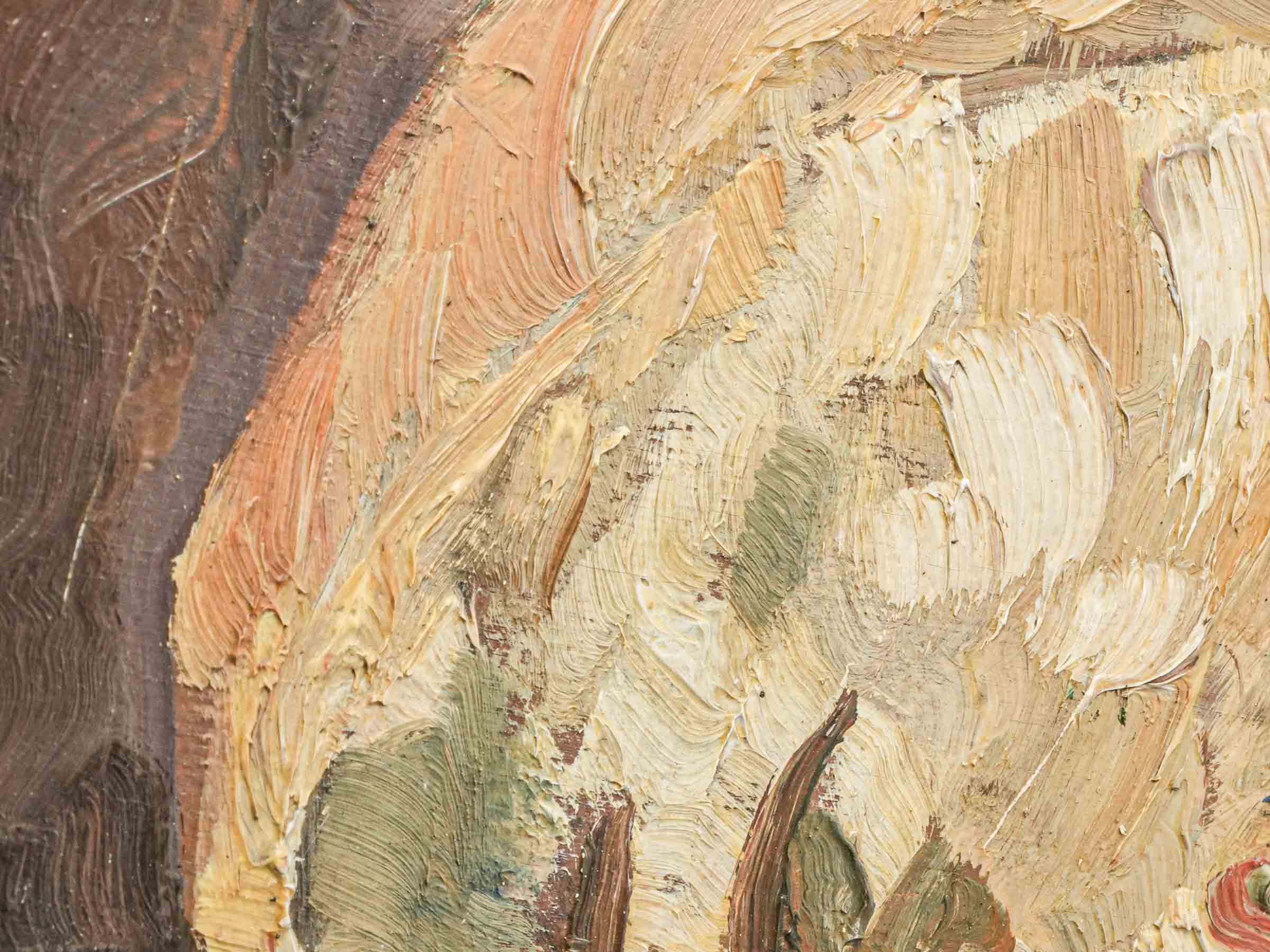 Small Unframed Pastoral Oil on Wood Panel w/ Boy and Sheep, Mid-20th Century - 19¾" x 27½"