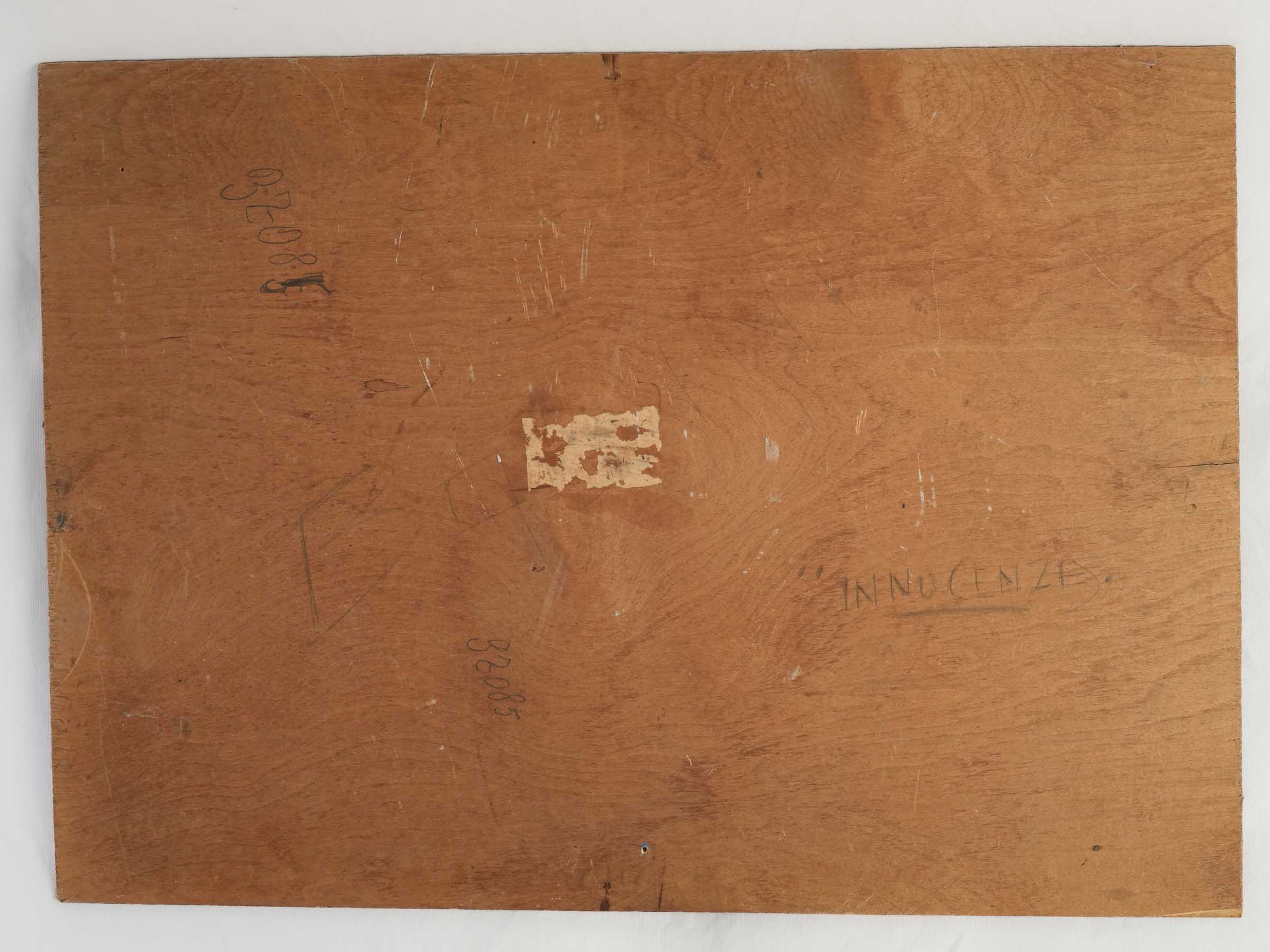 Small Unframed Pastoral Oil on Wood Panel w/ Boy and Sheep, Mid-20th Century - 19¾" x 27½"