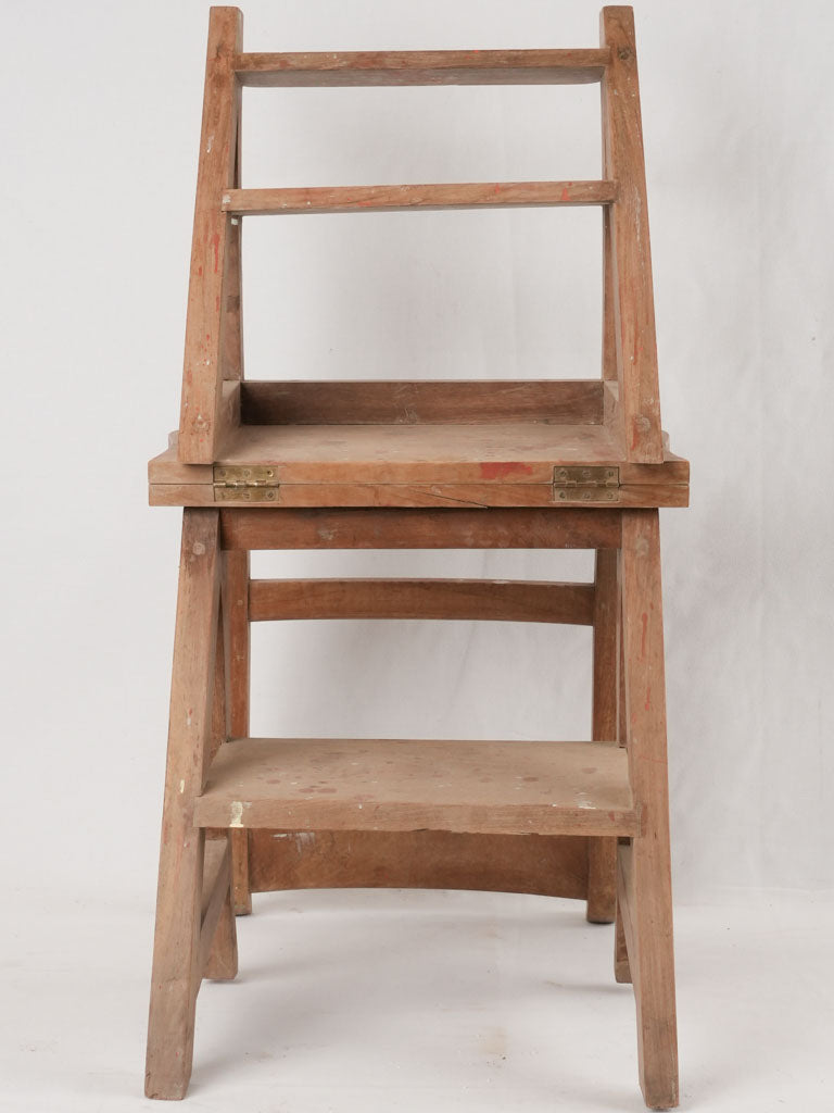 Vintage French wooden library step ladder / chair