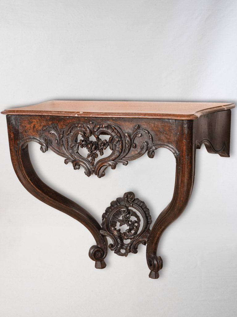 Beautiful French Louis XV Period Walnut Wall Console w/ Red Marbletop - 33" x 40½"