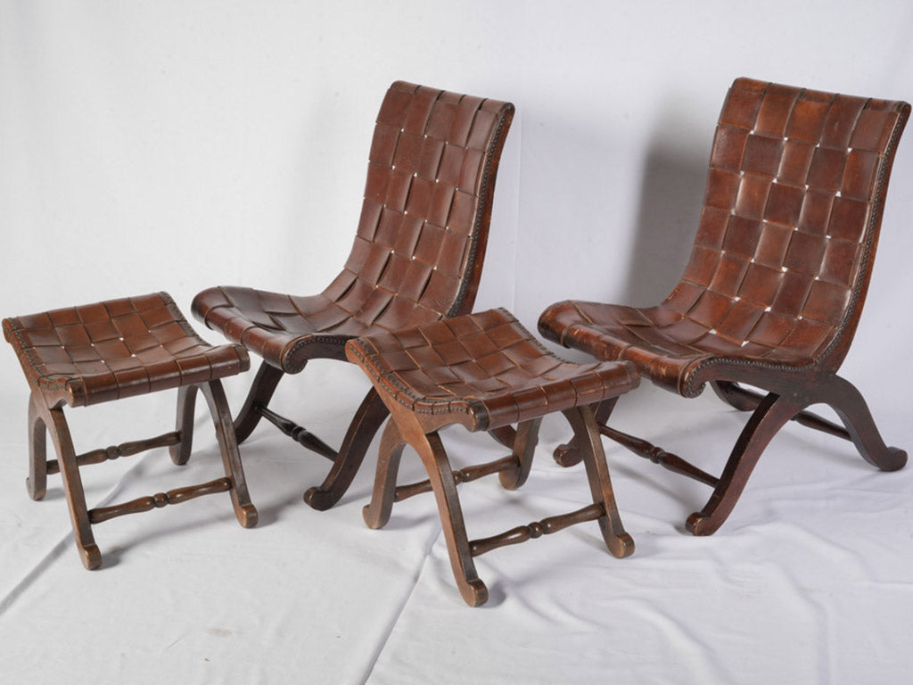 Low-slung oak lounge chairs  