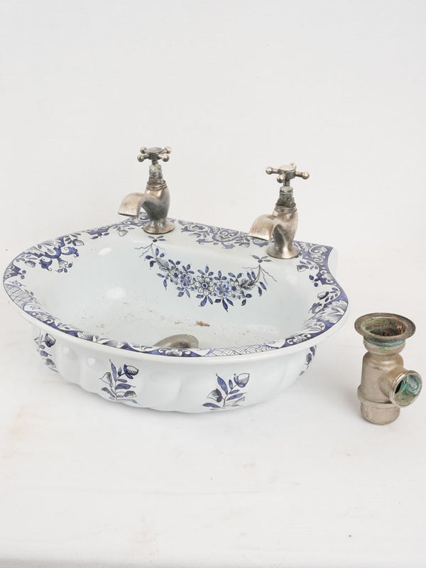 Vintage blue hand-painted ceramic basin