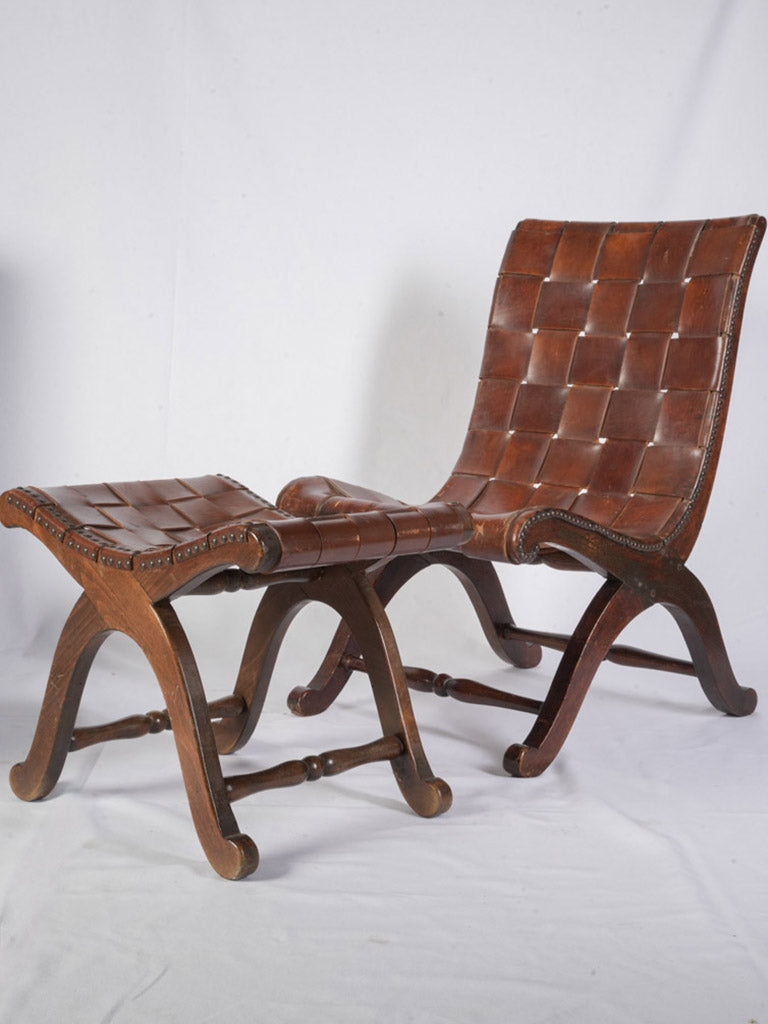 Sculpted Spanish leather ottomans  