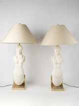 Delightful French sculptural mermaid table lamps
