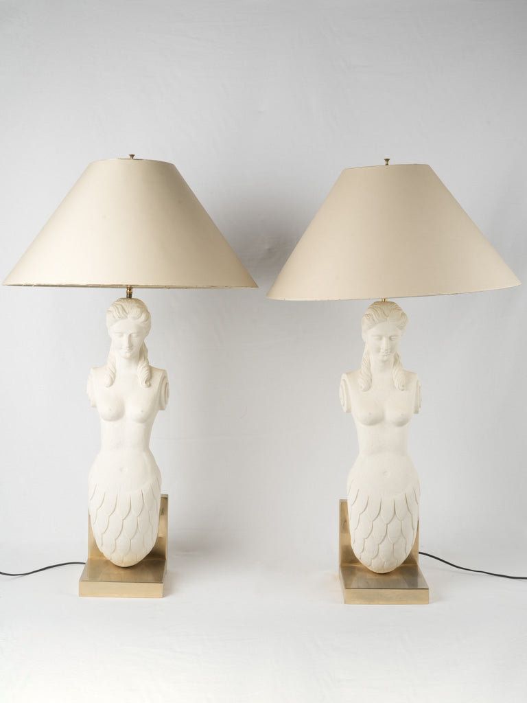 Delightful French sculptural mermaid table lamps