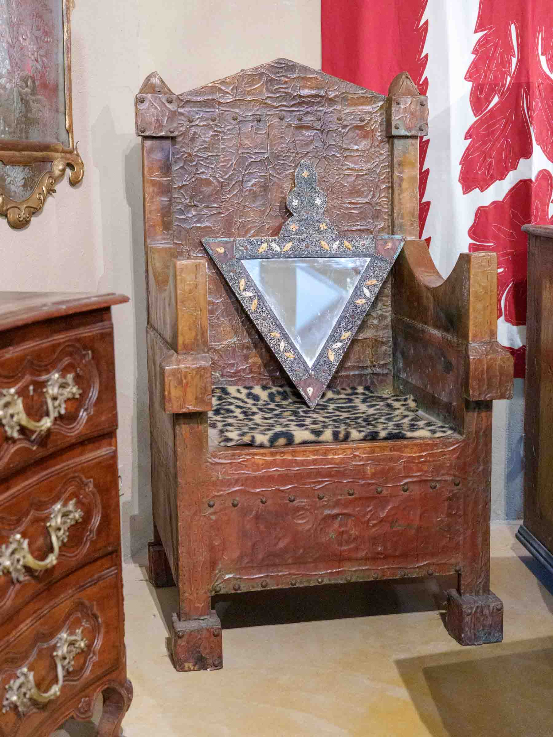 Large Copper-Clad Theatrical Medieval-Style Throne Chair, 20th Century - 54¼"