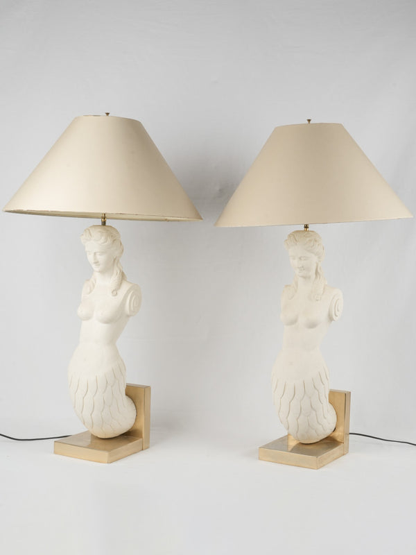 Vintage French reconstituted stone mermaid lamps
