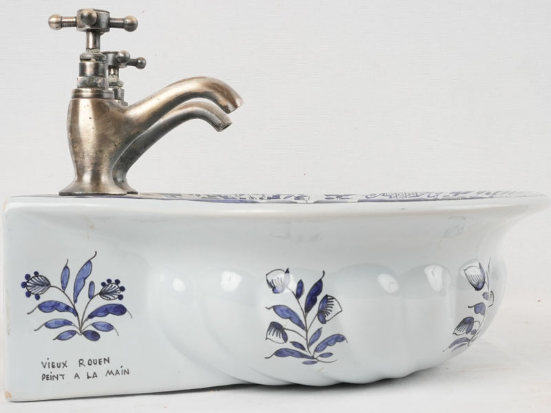 Vintage French blue and white hand basin 16½"