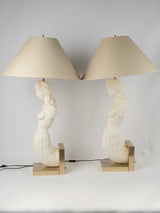 Whimsical vintage mermaid stone table lamps