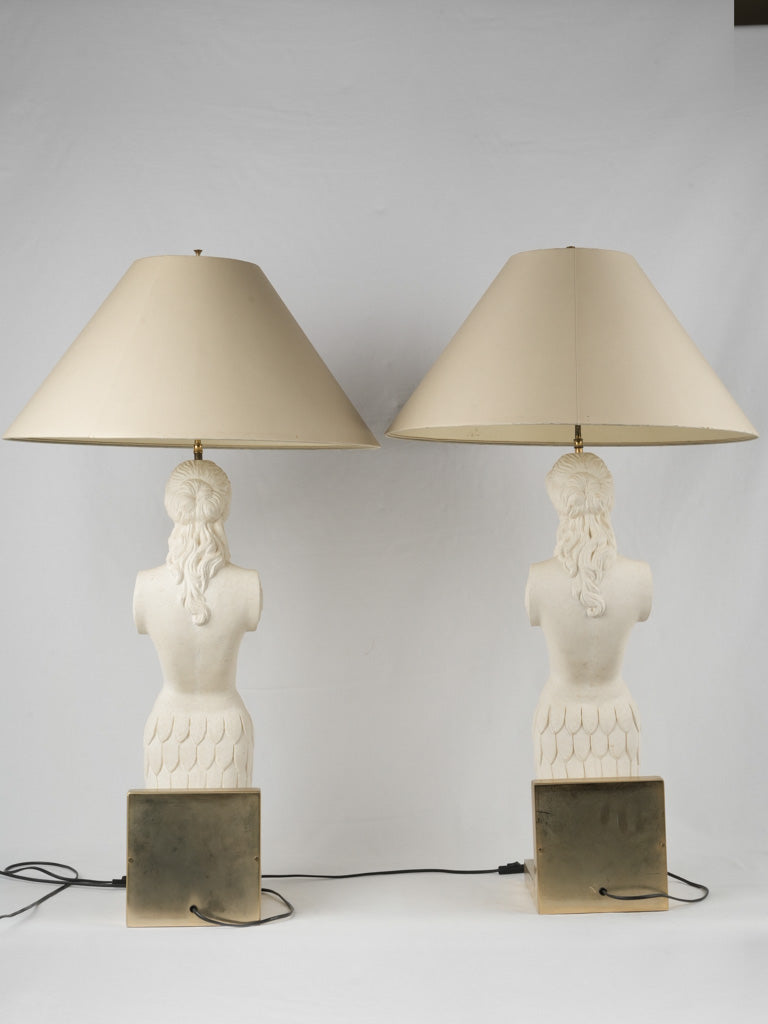 Elegant French reconstituted stone mermaid lamps