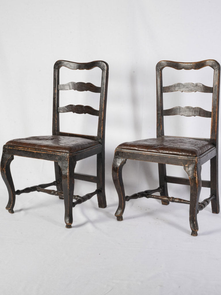 Pair Of Late 18th Century Swedish Gustavian Chairs W/ Original Leather - 37½"