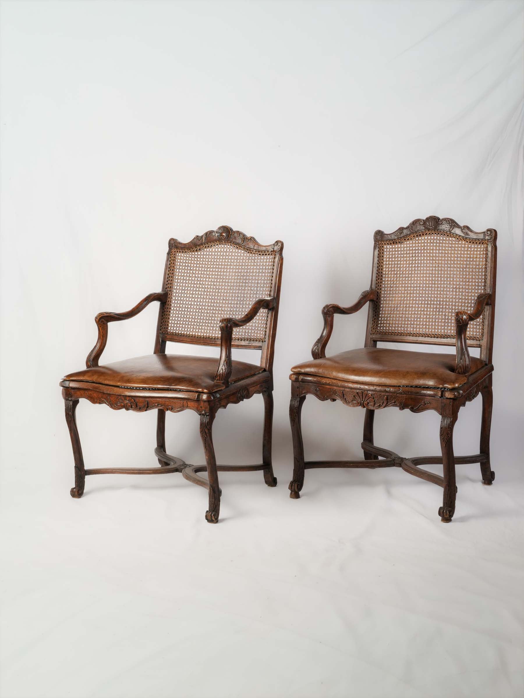 Near Pair of Early 18th Century Régence Caned Armchairs - 37¾" x  25½"