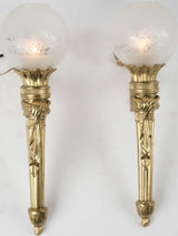 Vintage frosted globes gilt bronze sconces