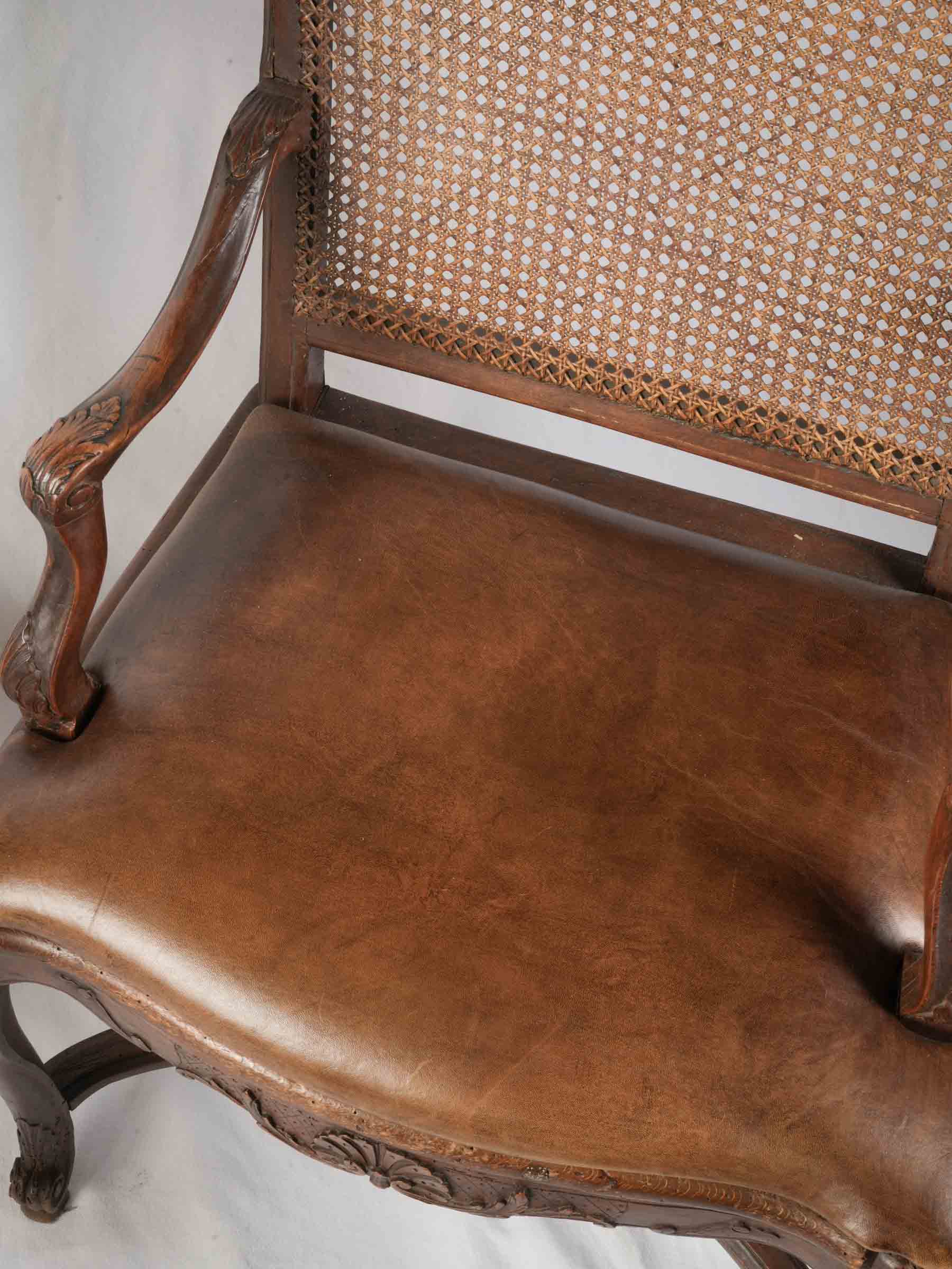 Near Pair of Early 18th Century Régence Caned Armchairs - 37¾" x  25½"