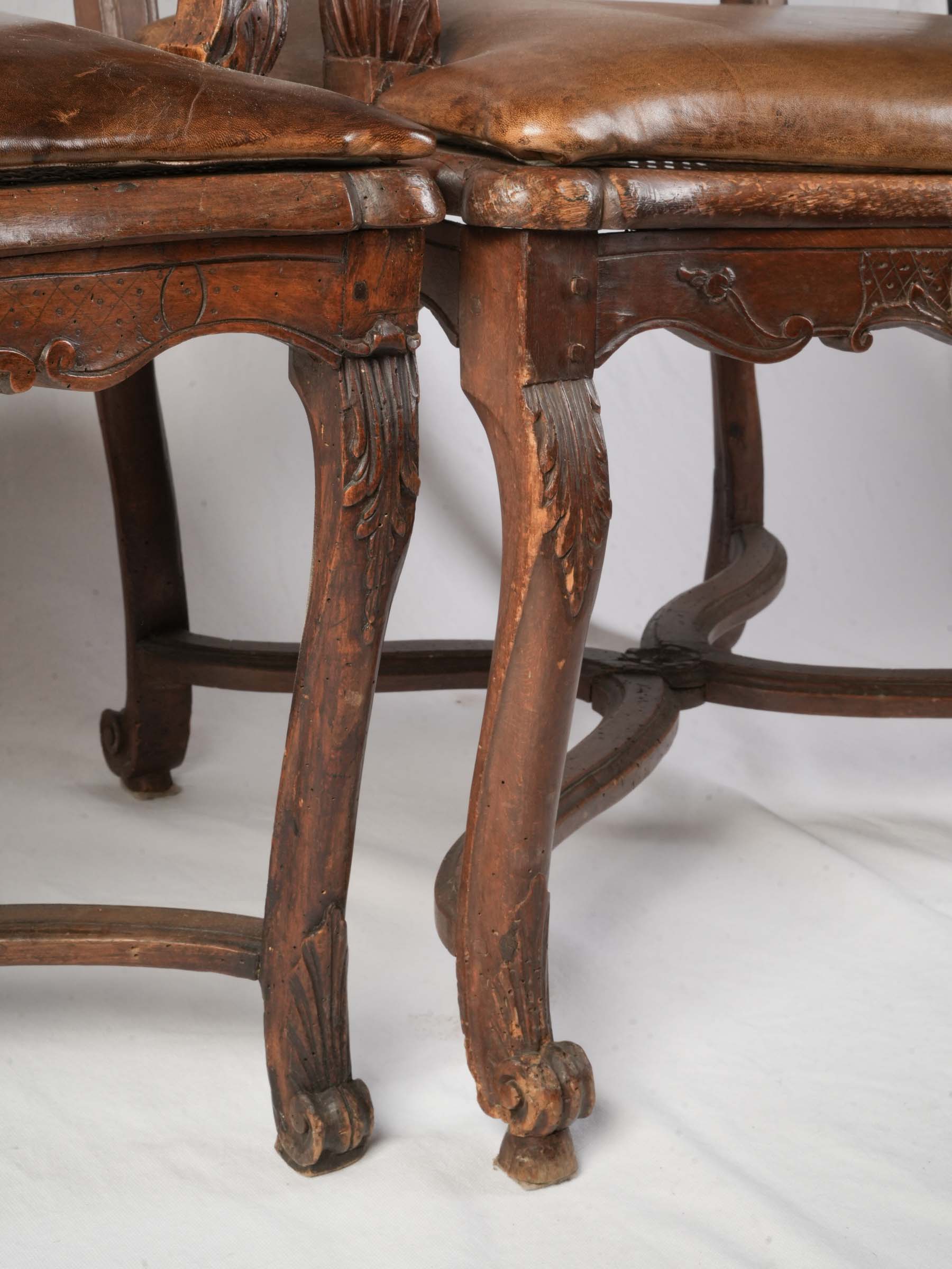 Near Pair of Early 18th Century Régence Caned Armchairs - 37¾" x  25½"