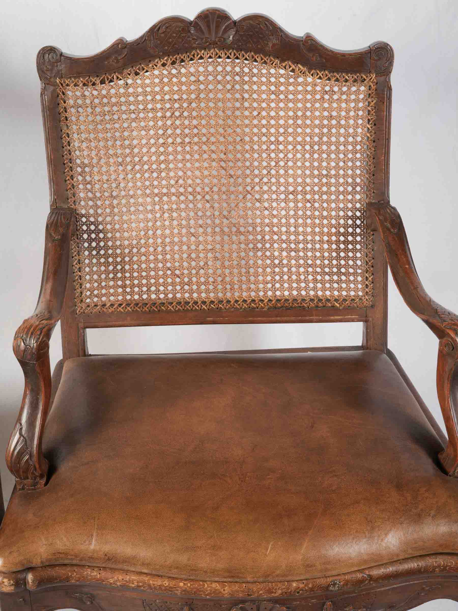 Near Pair of Early 18th Century Régence Caned Armchairs - 37¾" x  25½"
