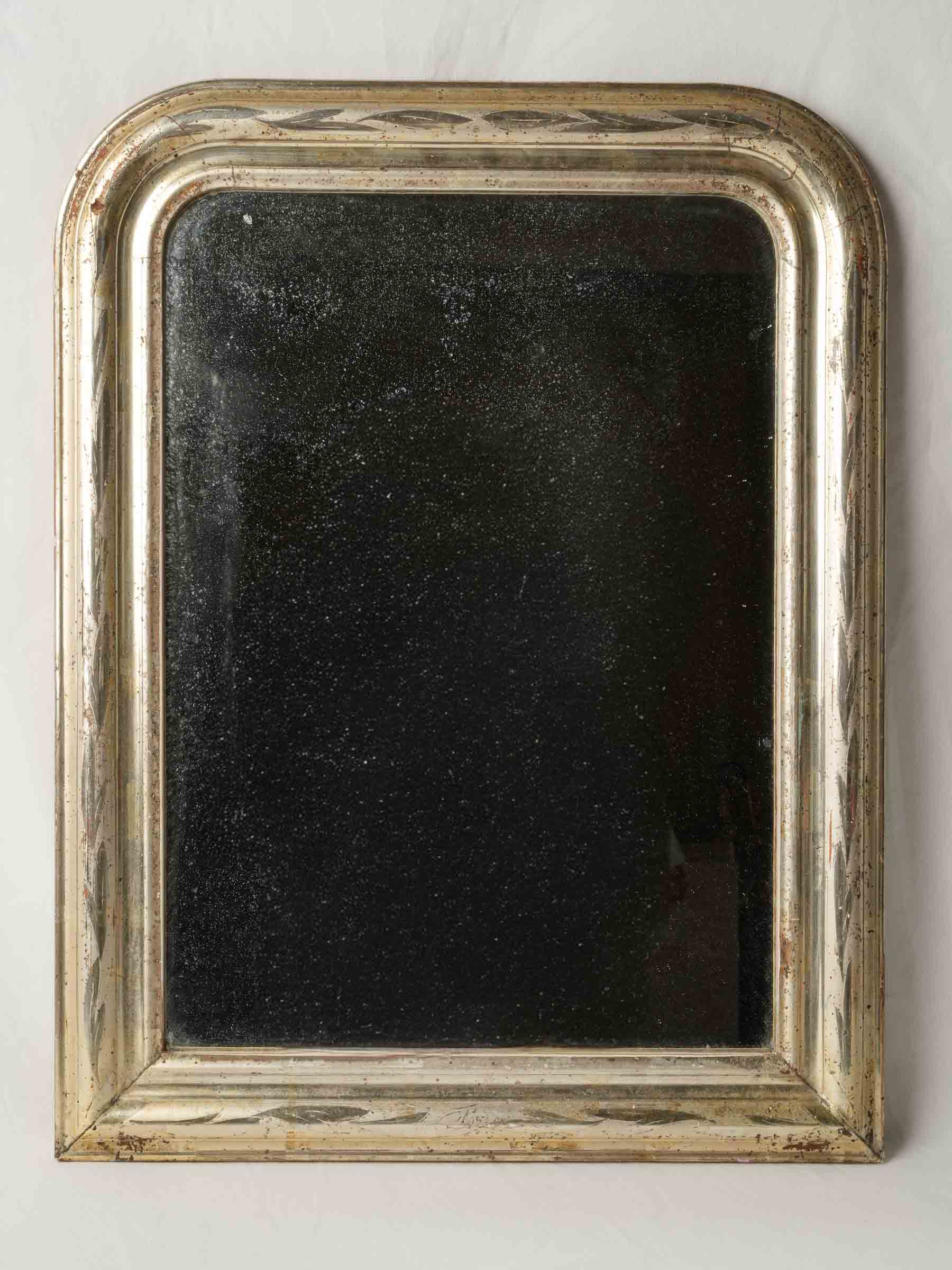 Small Louis Philippe Silver-Leaf Mirror w/ Delicately Speckled Mercury Glass - 26½" x 20"