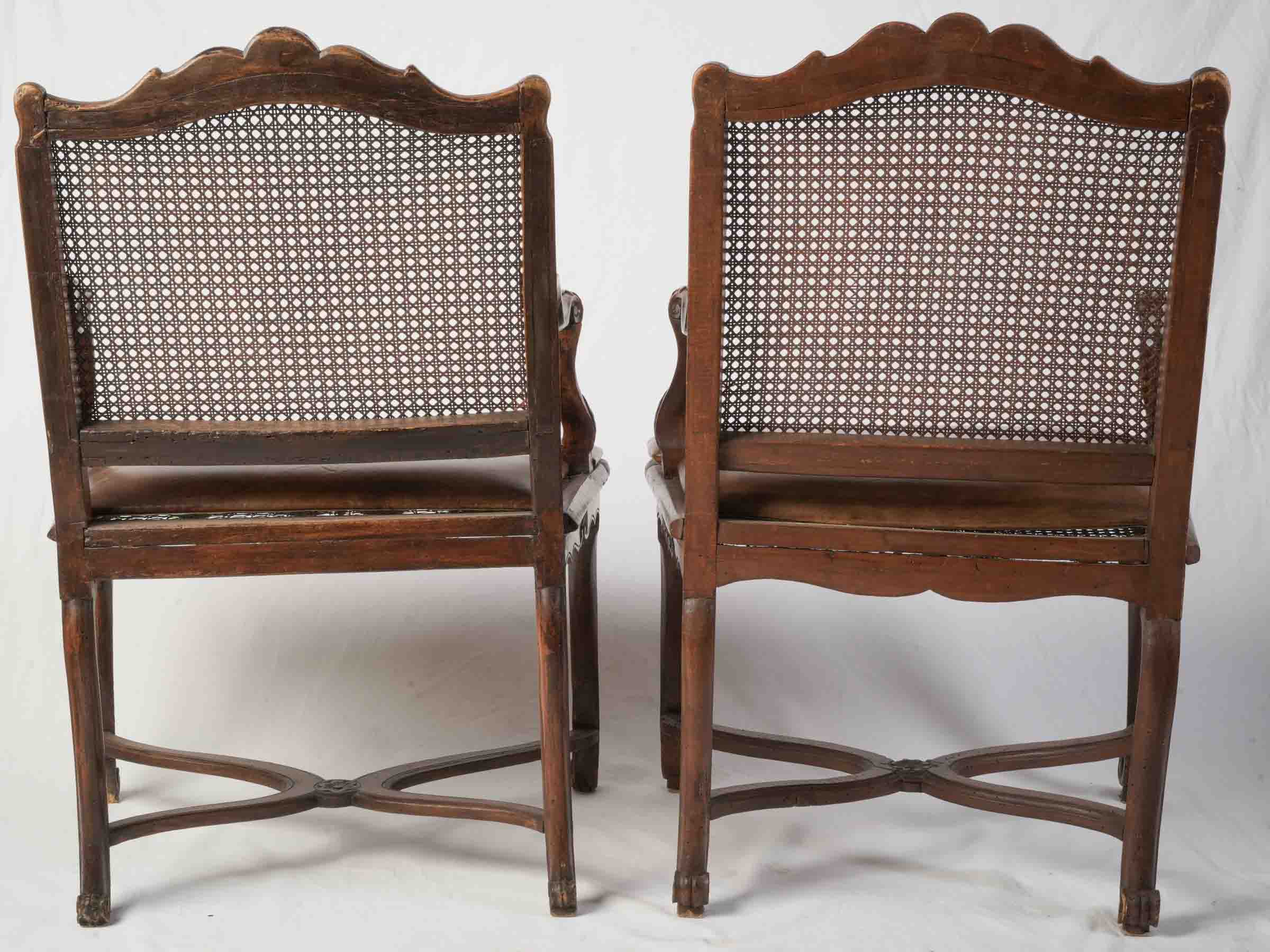 Near Pair of Early 18th Century Régence Caned Armchairs - 37¾" x  25½"