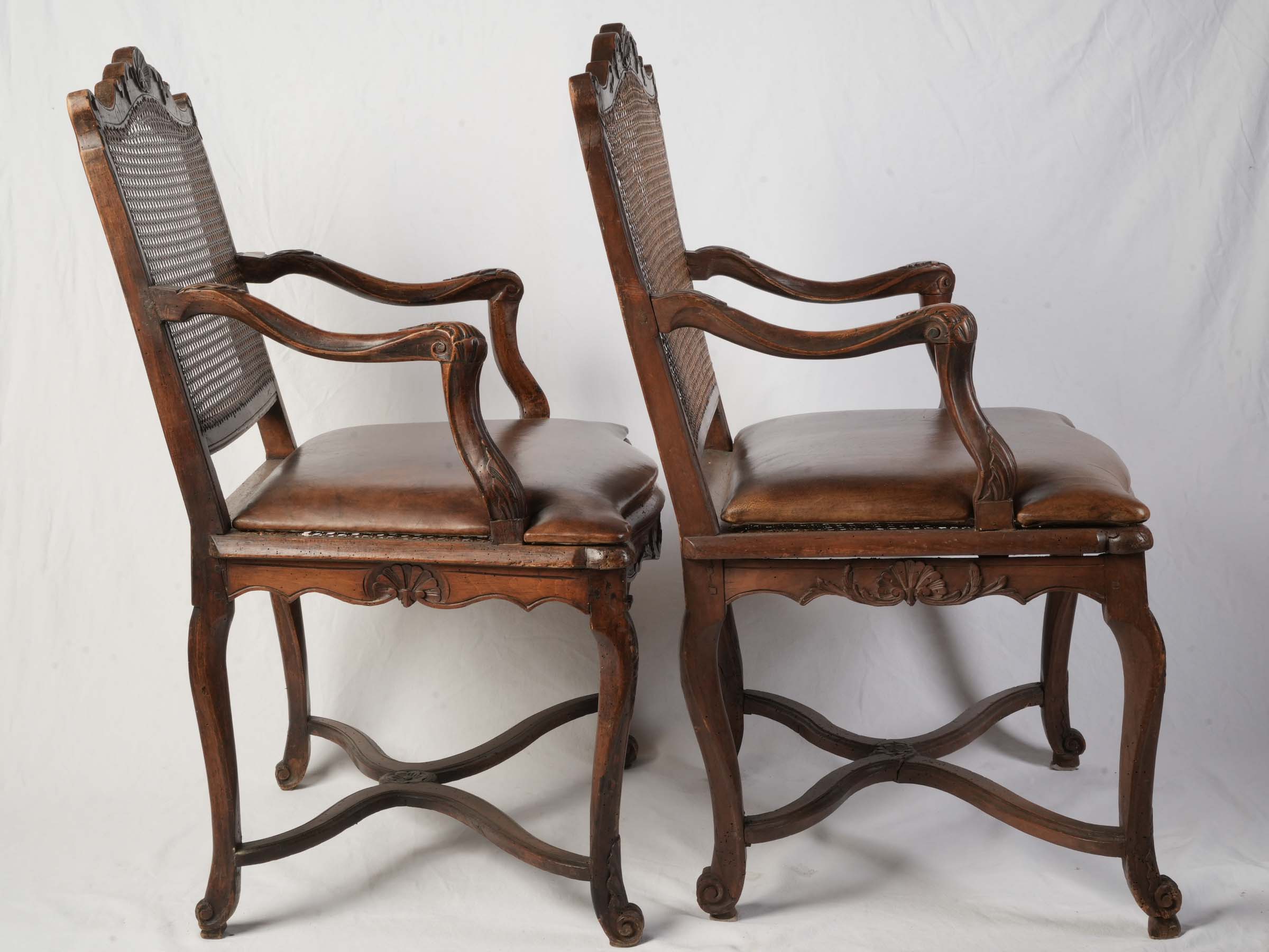 Near Pair of Early 18th Century Régence Caned Armchairs - 37¾" x  25½"