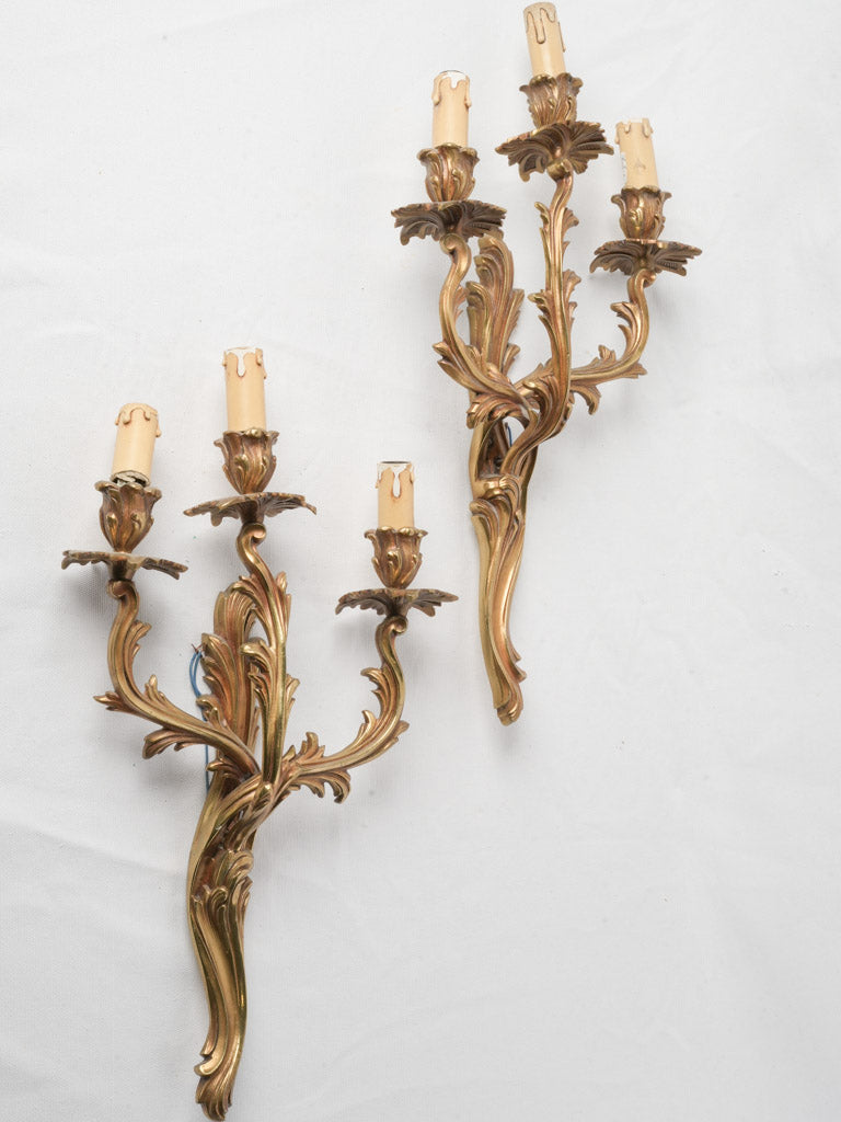 Pair of Antique French Gilt Bronze Wall Sconces – Louis XV Style 22½"