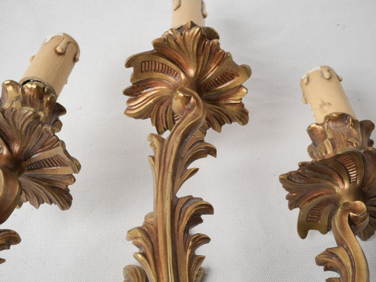 Pair of Antique French Gilt Bronze Wall Sconces – Louis XV Style 22½"