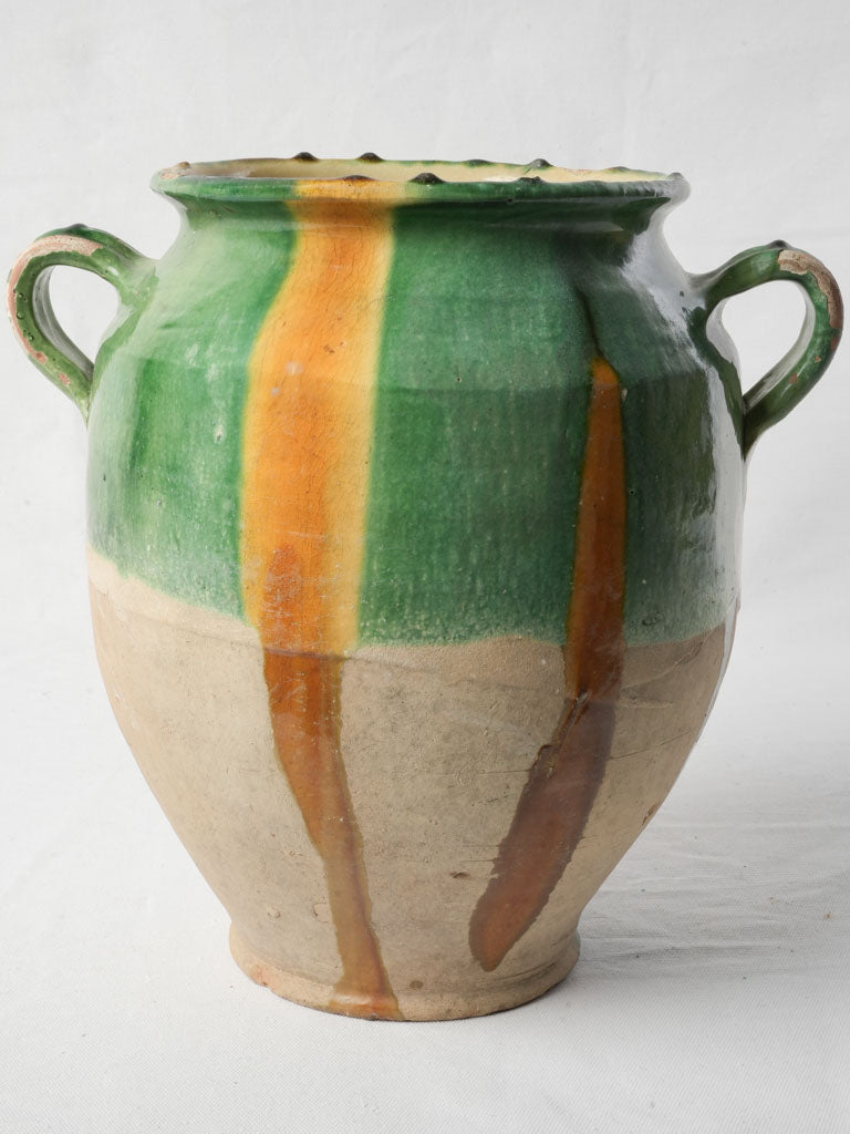 Large Provençal Confit Pot w/ Beautiful Bi-Color Glaze - 13"