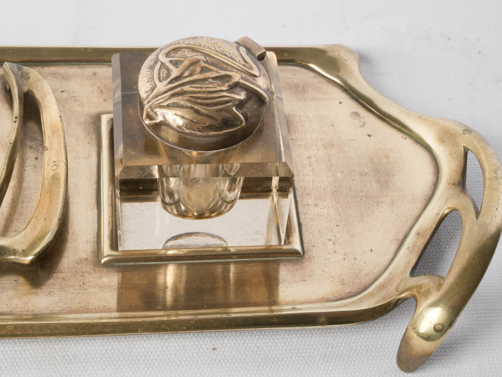 Decorative floral brass lid inkwells