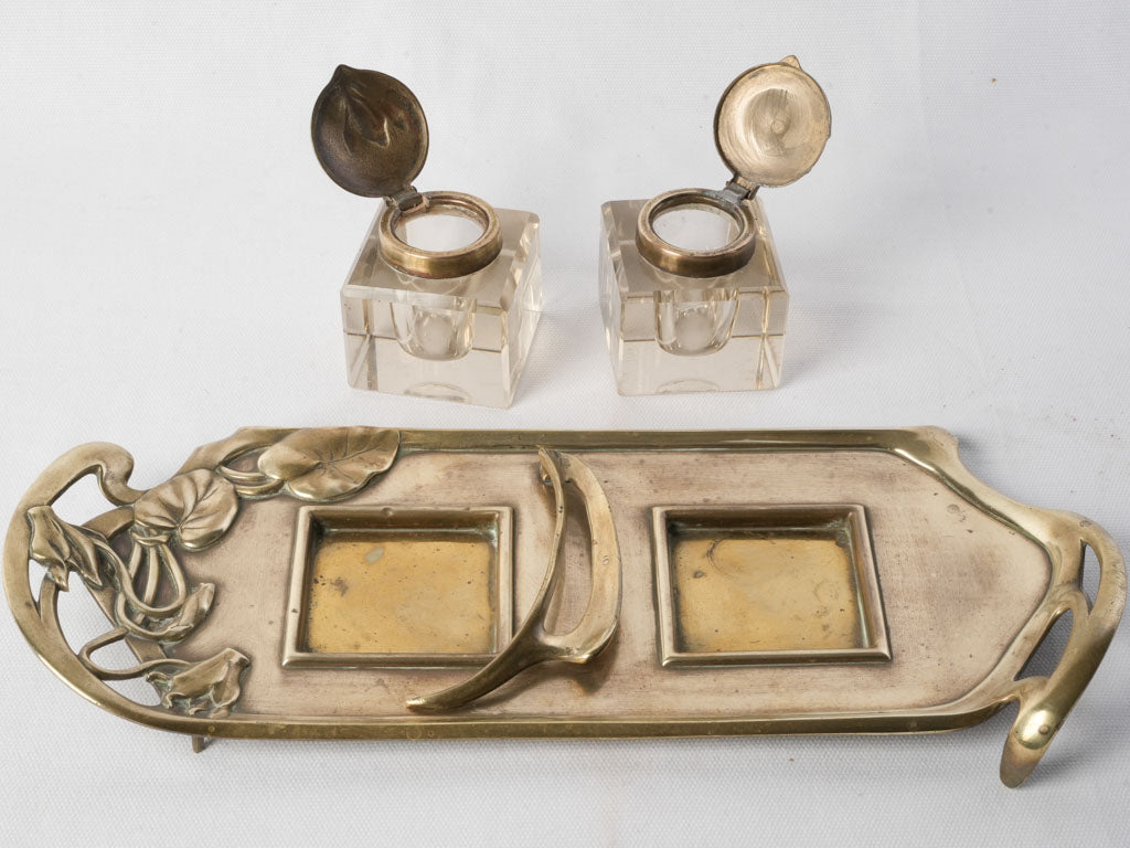 Luxurious patinated brass and glass set