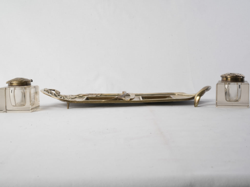 Harmonious brass and glass writing set