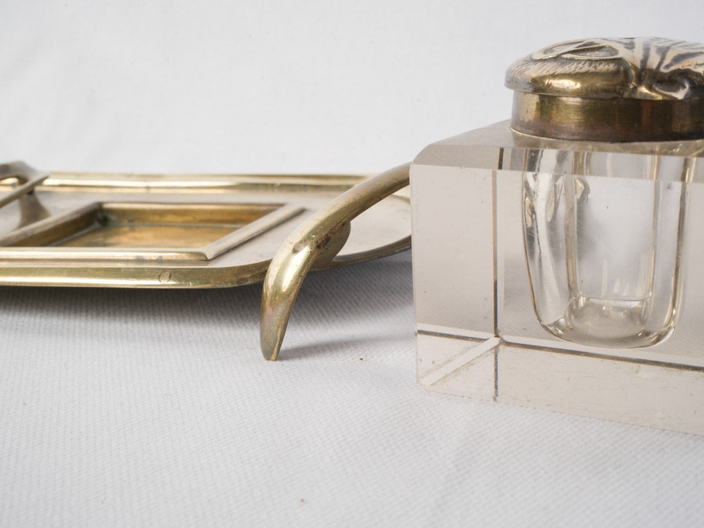 Stylish historical brass cut glass inkwells