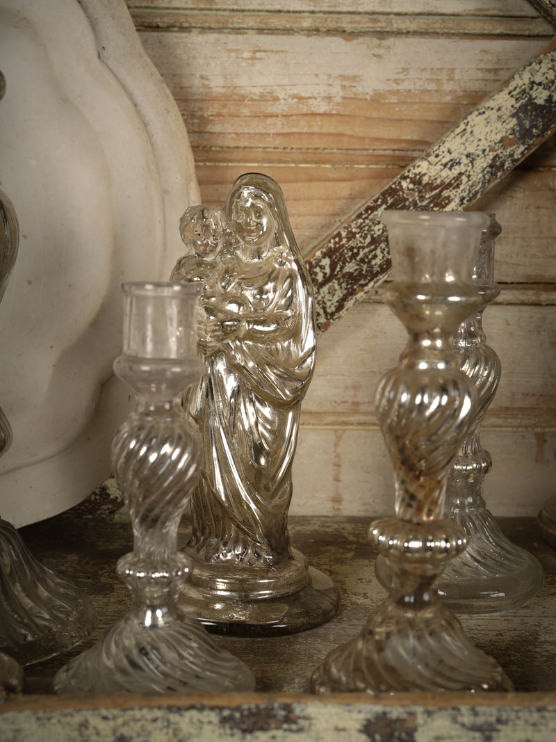 Set of three antique French mercury glass religious sculptures Chez Pluie
