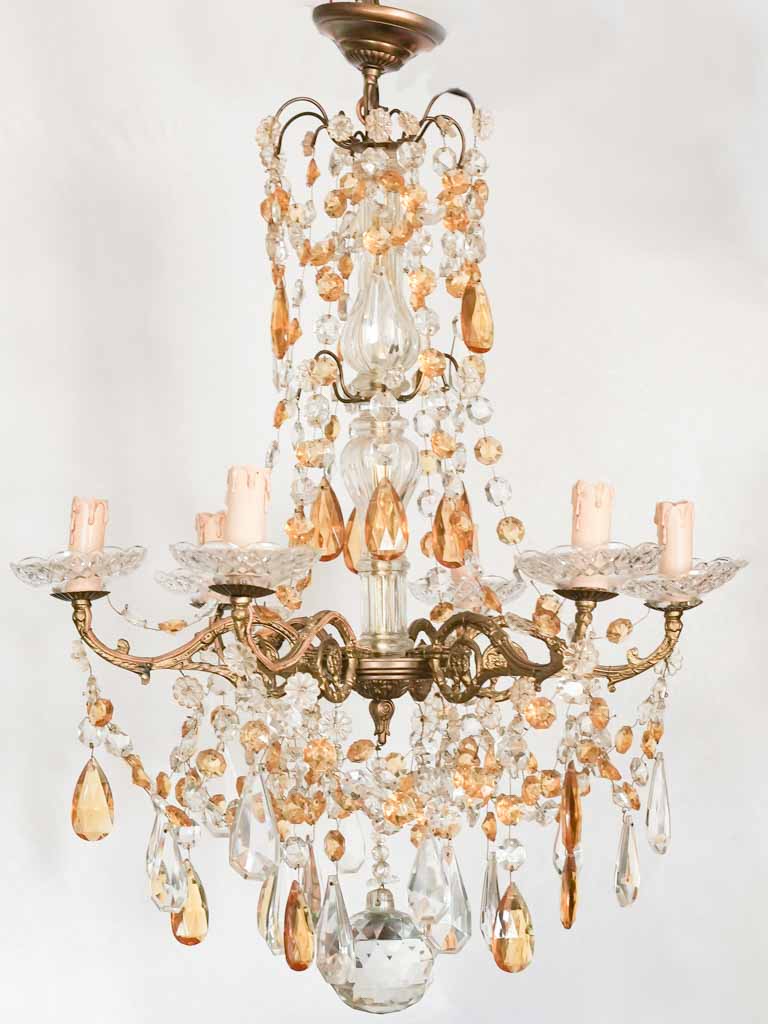 Antique French chandelier w/ amber pendants 29½"