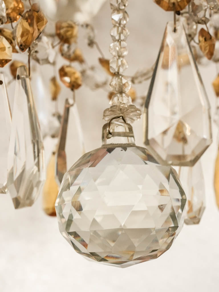 Antique French chandelier w/ amber pendants 29½"