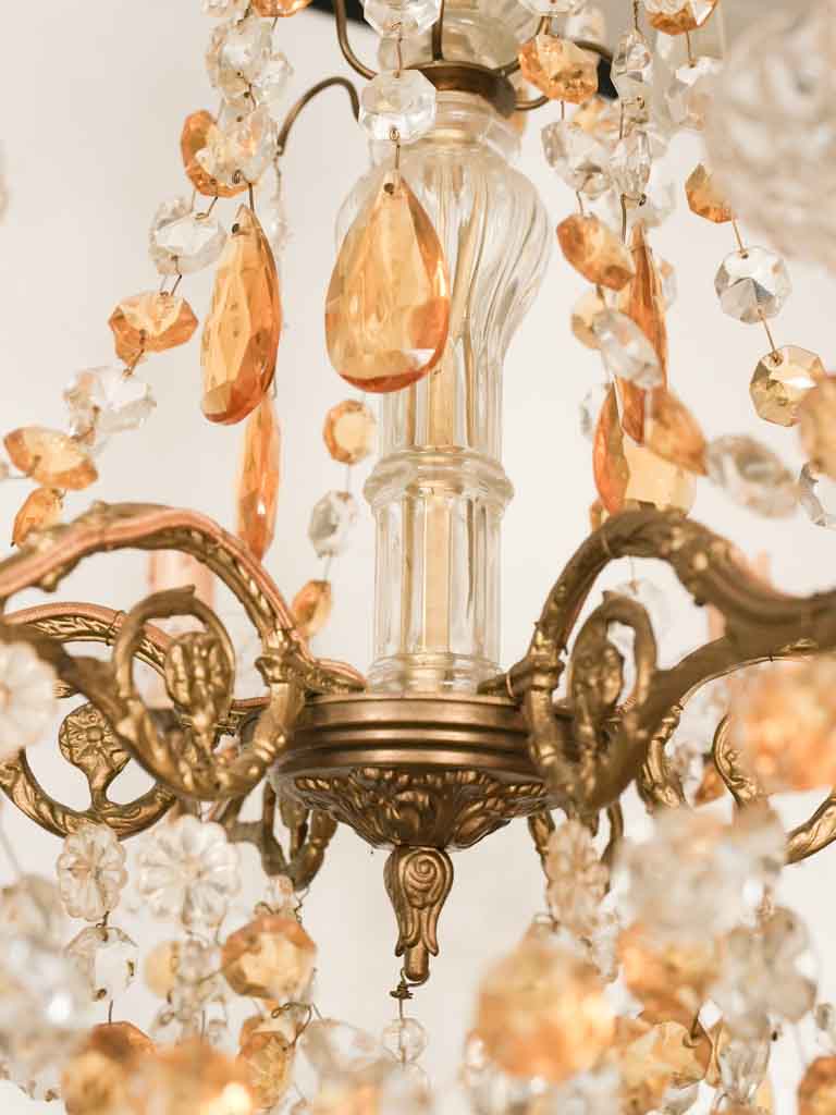 Antique French chandelier w/ amber pendants 29½"