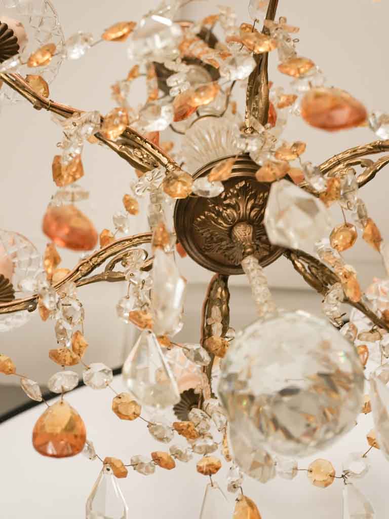 Antique French chandelier w/ amber pendants 29½"