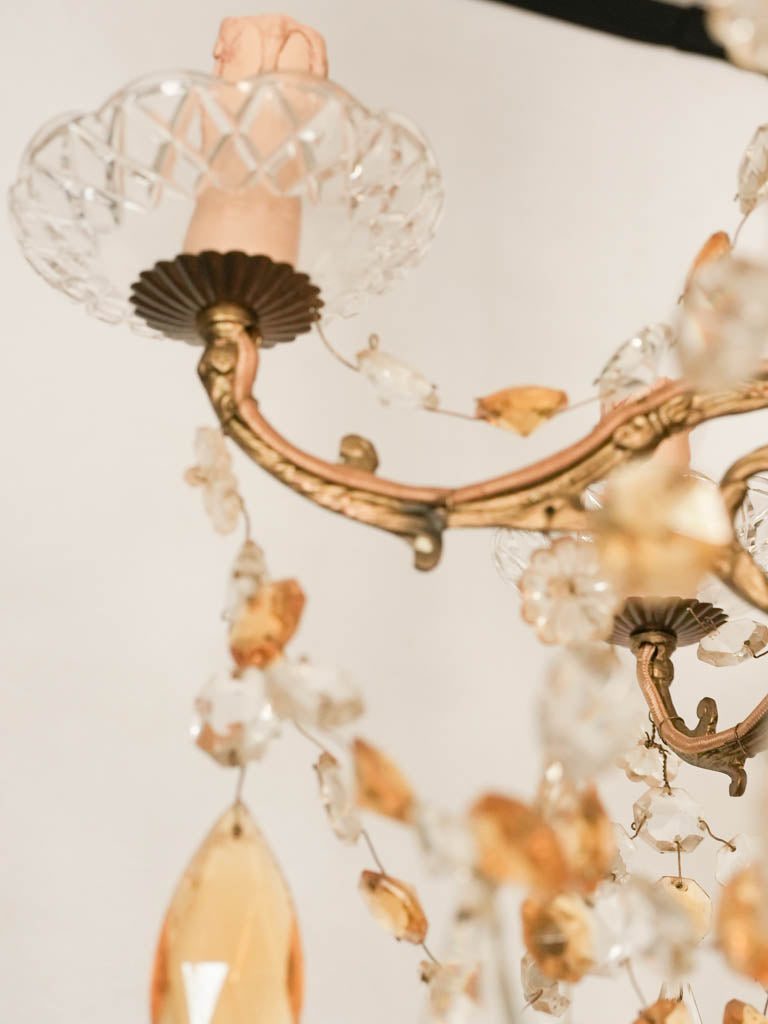 Antique French chandelier w/ amber pendants 29½"