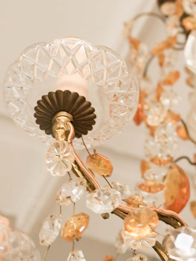 Antique French chandelier w/ amber pendants 29½"