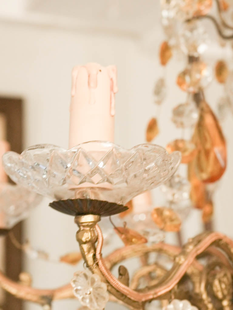 Antique French chandelier w/ amber pendants 29½"