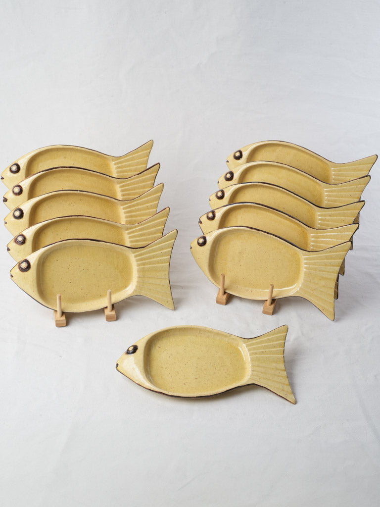 Rare Set Of Eleven Fish-Form Earthenware Plates From Dieulefit Circa 1960 - 12½"