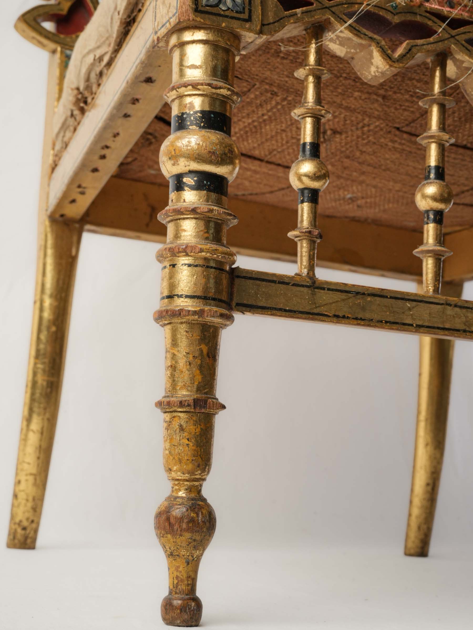 Napoleon III Polychrome and Giltwood Chauffeuse Low Chair, circa 1860 - 26" x 19"