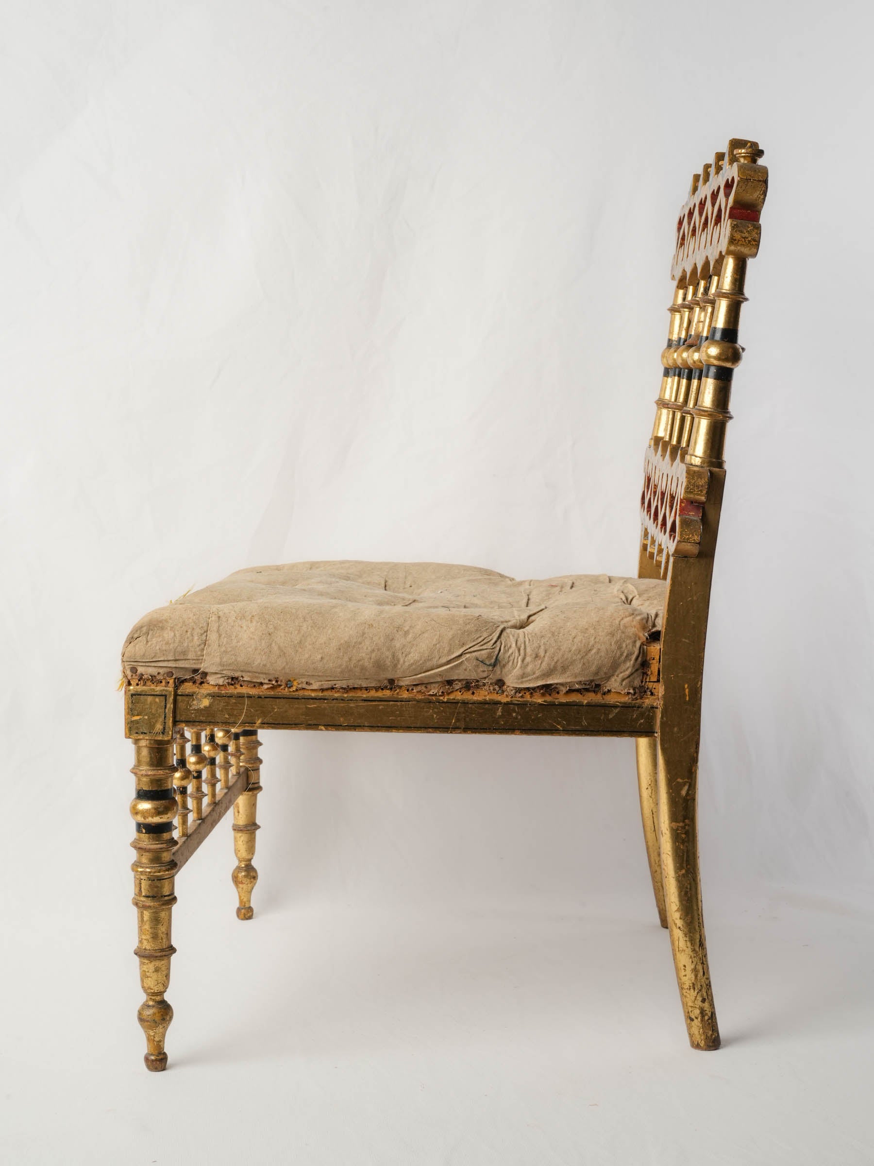 Napoleon III Polychrome and Giltwood Chauffeuse Low Chair, circa 1860 - 26" x 19"