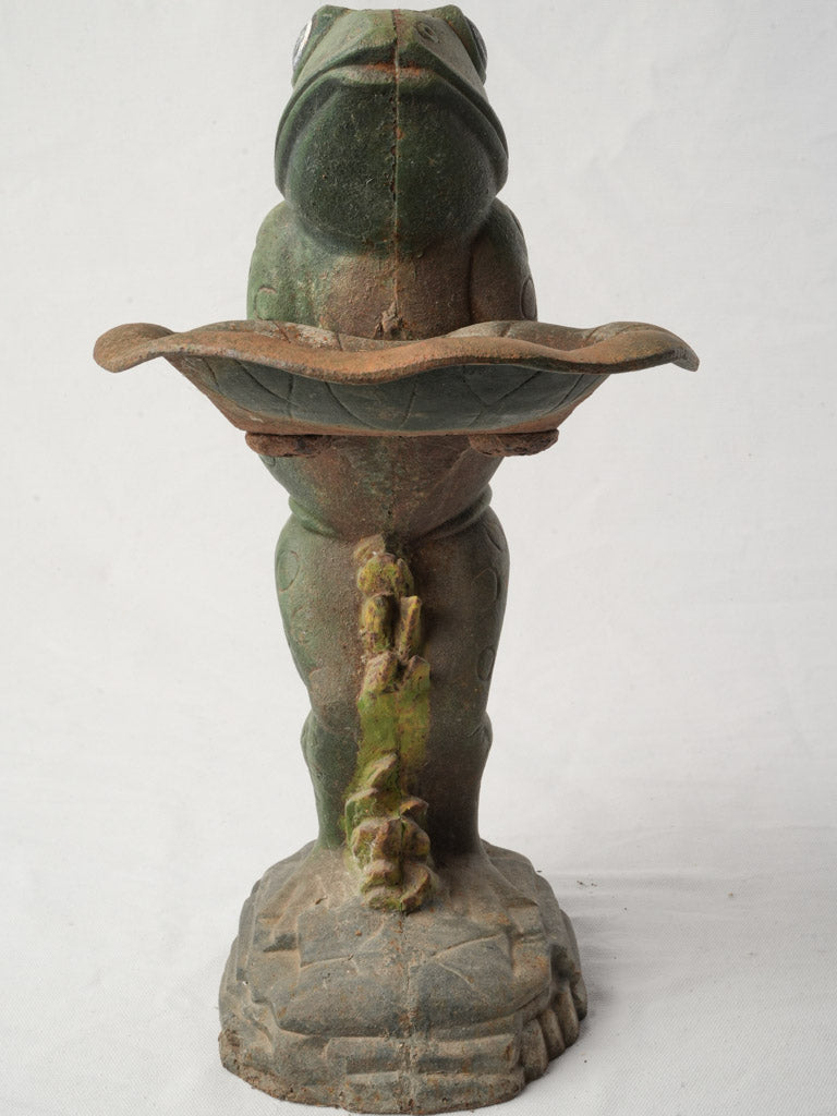 Endearing French 1960s Painted Cast Iron Frog Présentoir W/ Lily Pad Tray - 18"