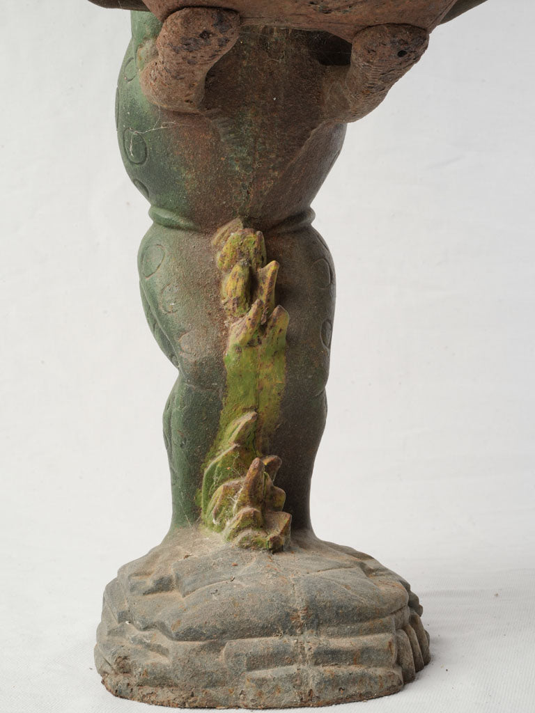 Endearing French 1960s Painted Cast Iron Frog Présentoir W/ Lily Pad Tray - 18"