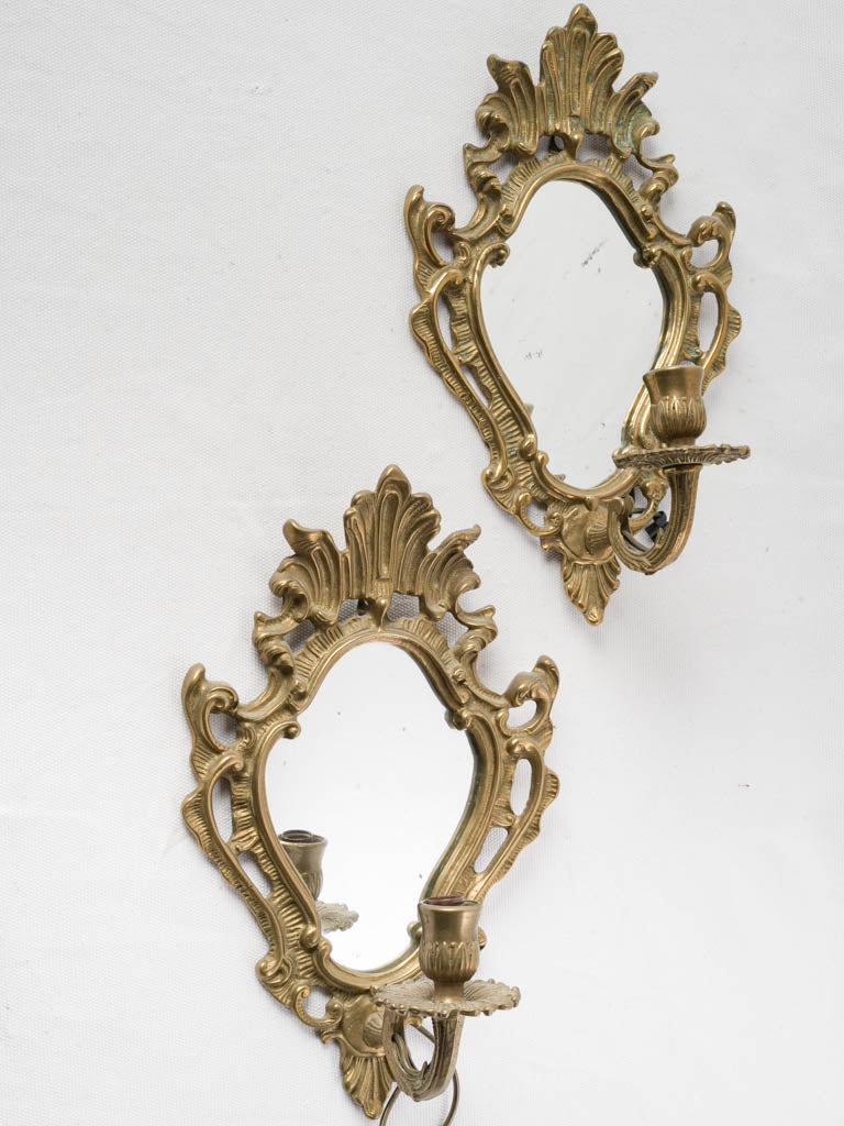 Ornate vintage brass candle sconces