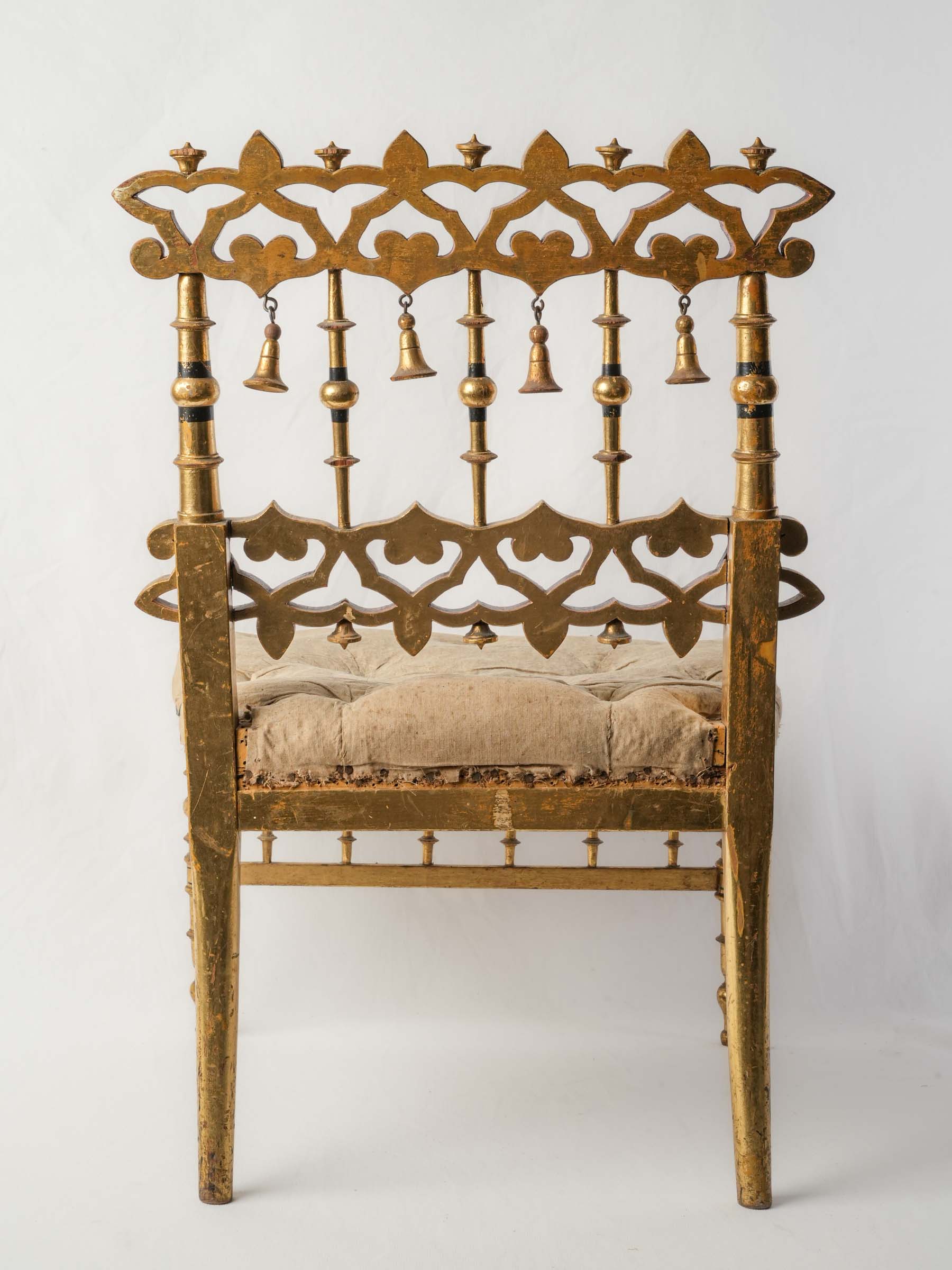 Napoleon III Polychrome and Giltwood Chauffeuse Low Chair, circa 1860 - 26" x 19"