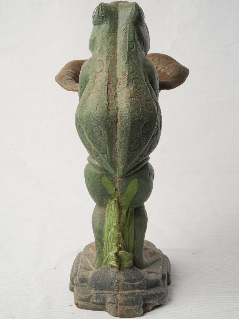 Endearing French 1960s Painted Cast Iron Frog Présentoir W/ Lily Pad Tray - 18"