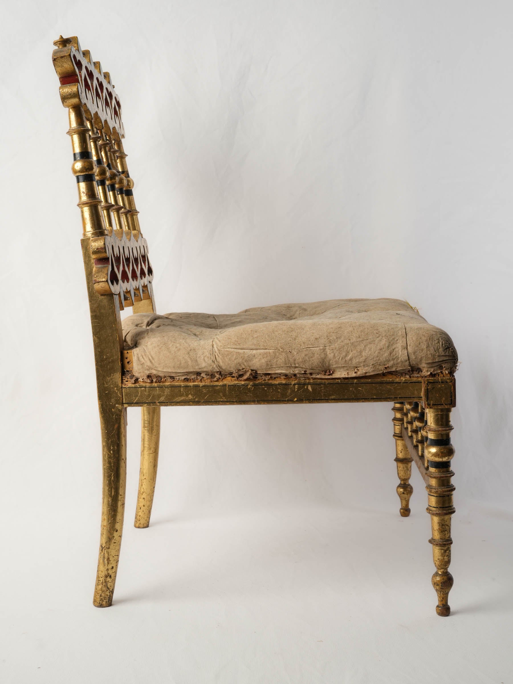 Napoleon III Polychrome and Giltwood Chauffeuse Low Chair, circa 1860 - 26" x 19"