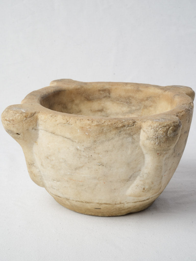 18th-Century Hand-Carved Marble Mortar - 11¾"